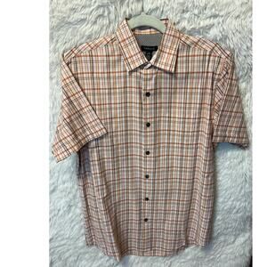 Van Heusen, Men's Cream/Orange Plaid Cotton/Poly Blend S/S, Size S 14-141/2